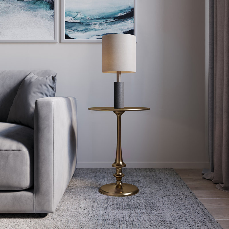 House of Hampton® Iron Pedestal Side Table with Antiqued Brass